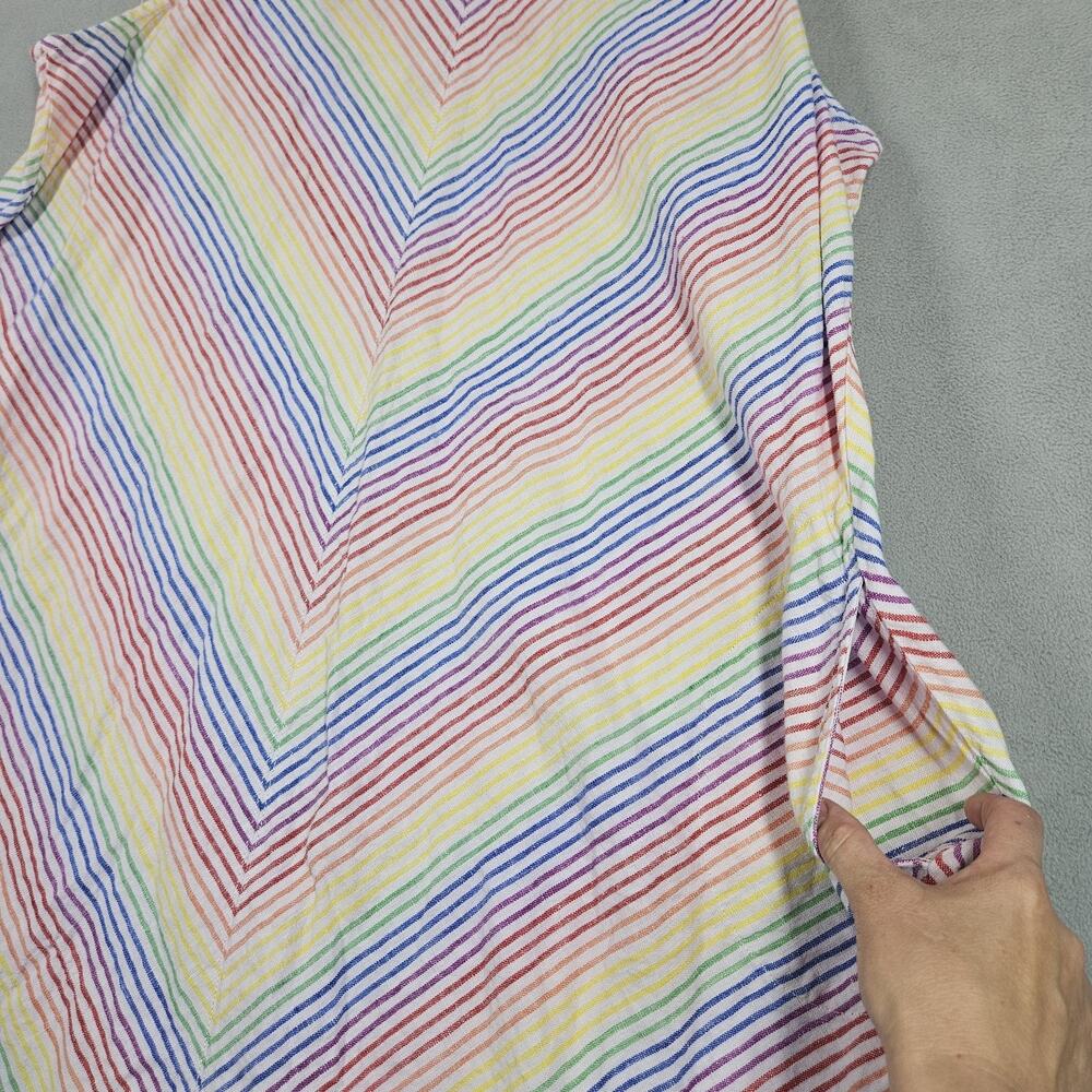 Lands' End Linen Dress Womens Plus 2X Rainbow Stripe Pockets Coastal Colorful - Picture 2 of 11